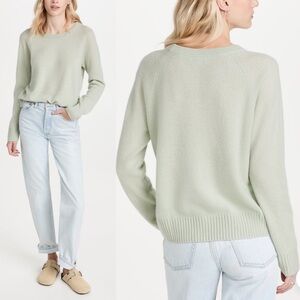 $335 White + Warren Large 100% Cashmere Sweater Faded Agave Lightweight Mint